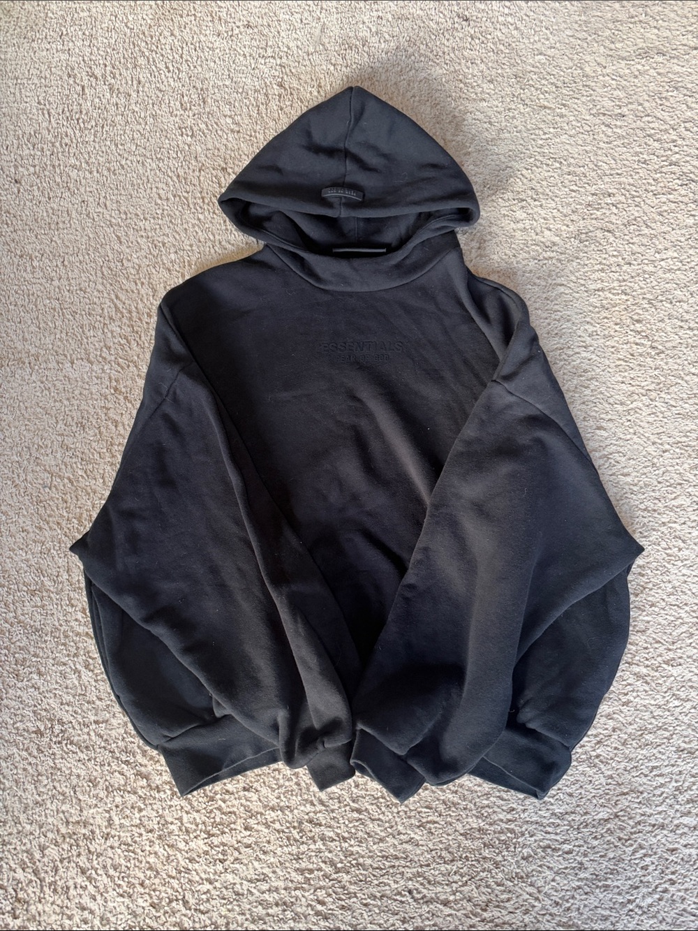 Essentials Black Pullover Hoodie with Subtle Logo